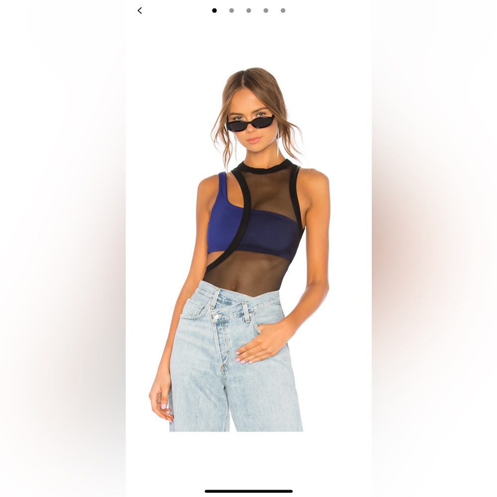 h:ours Blue and Black Bodysuit Top